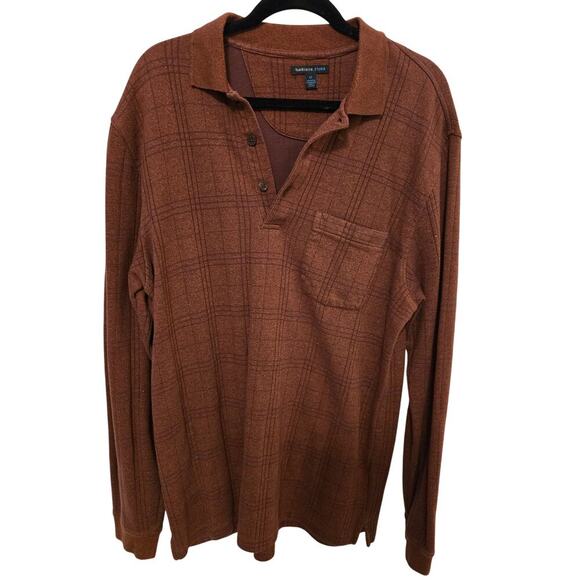 VanHeusen Men's Vintage Look Brown Long Sleeve Polo Size Large Tall - Picture 1 of 6